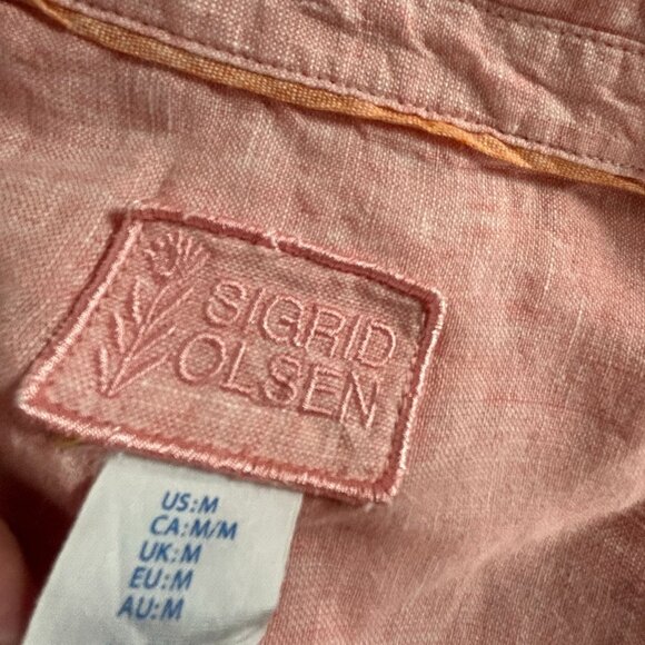Sigrid Olsen Womens Long Sleeve Button-Down Linen Shirt Top Medium Coral Casual - Picture 3 of 8